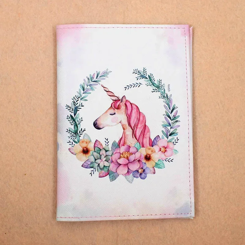 Fashion Cute Unicorns Cartoon Passport Cover Men Women PU Leather Travel Passport Holder Case Card ID Holders 14.5*10cm