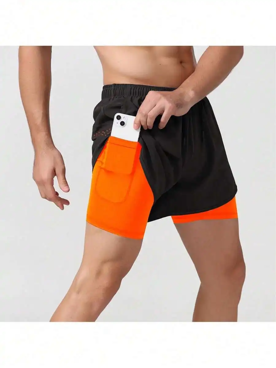 

Mens 2 In 1 Running Shorts Quick Dry Gym Athletic Workout Shorts With Side Pockets