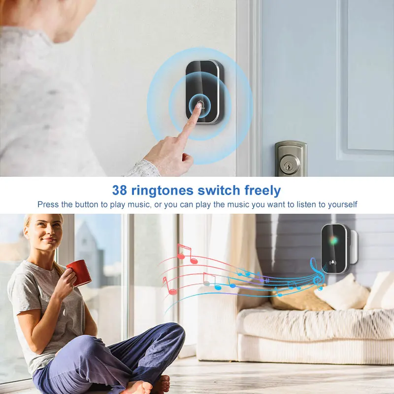 Outdoor Wireless Doorbell No Battery Required Self-Powered Smart Home Welcome Door Bell Garden Kinetic Ring Chime Kit EU US Plug