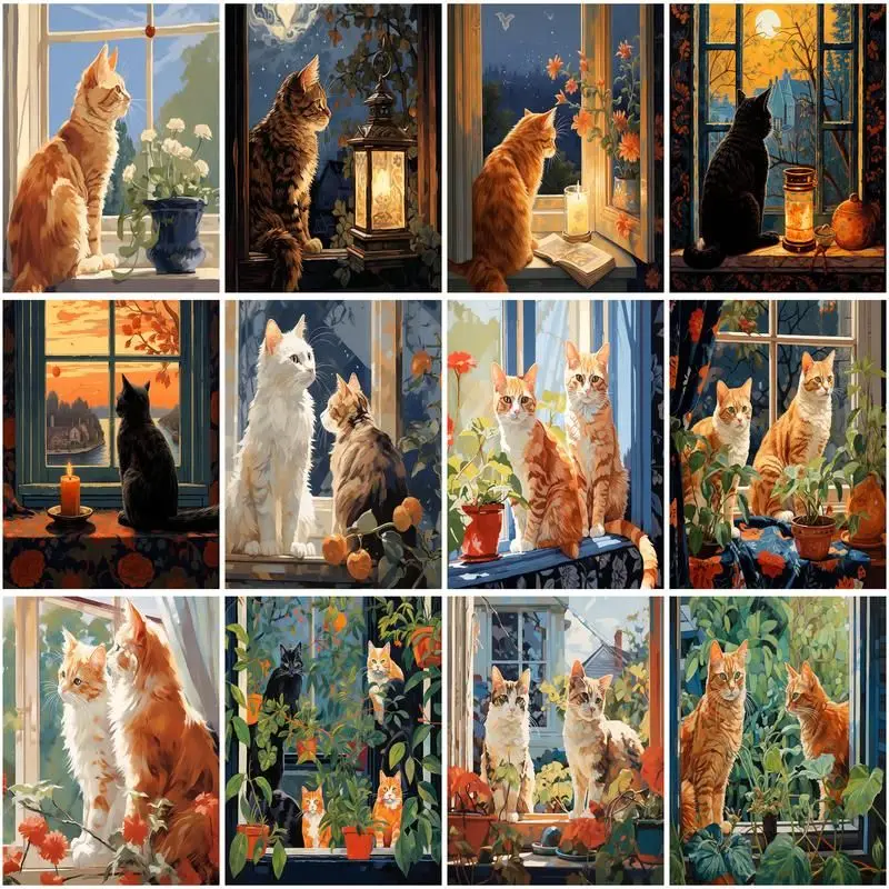 

CHENISTORY DIY Pictures By Number Cute Cat Kits Drawing On Canvas Painting By Numbers Animal HandPainted Paintings Gift Home Dec