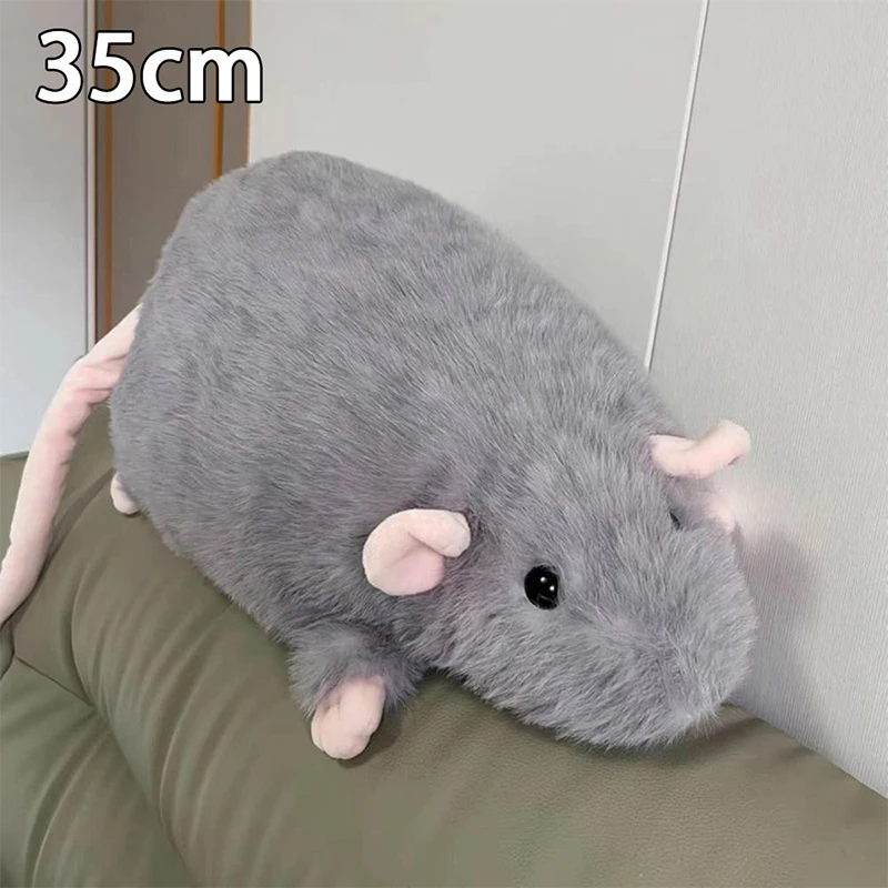 Rata De Peluche Gigante De 35 Cm – Cojín Decorativo Y Compañero De Relajación Con Diseño Realista En Gris Beige