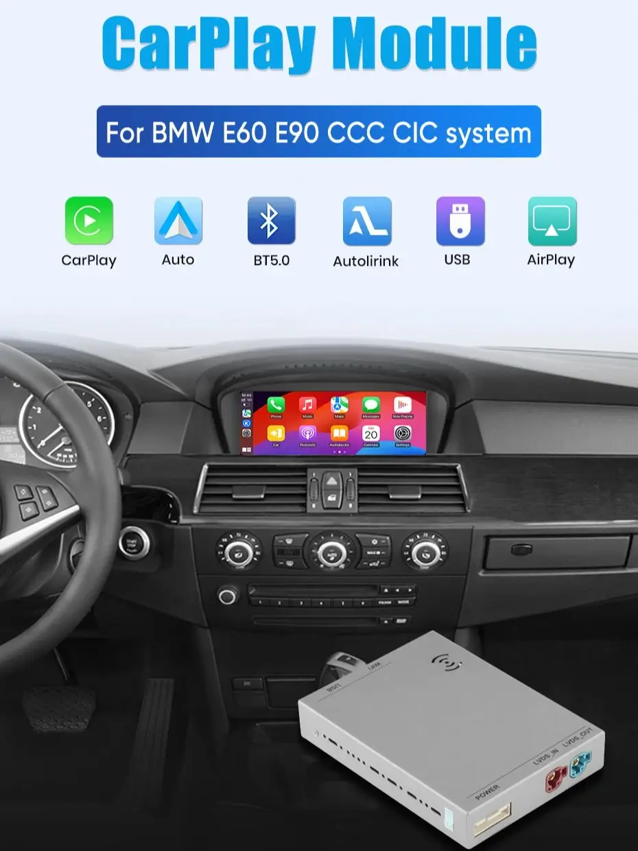 Junsun Wireless CarPlay Android Auto Interface Adapter Für BMW 3/5 Serie E60 E61 E62 E63 E90 E91 E92 E93 CCC/CIC MirrorLink