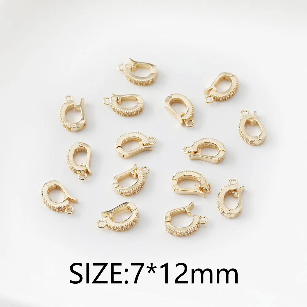 4PCS Dainty Necklace Bracelet Clasps Cubic Zirconia Buckle Jewelry Making Supplies DIY Brass Accessories 14k Gold Plated