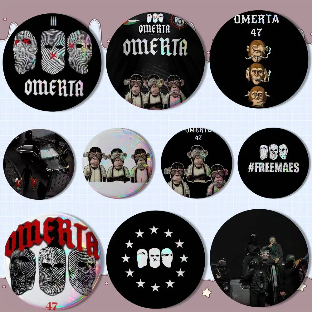 

cool O-Omerta Maes 47 Band Laser reflective round badges pins bag clothing decorations collectibles gifts for friends