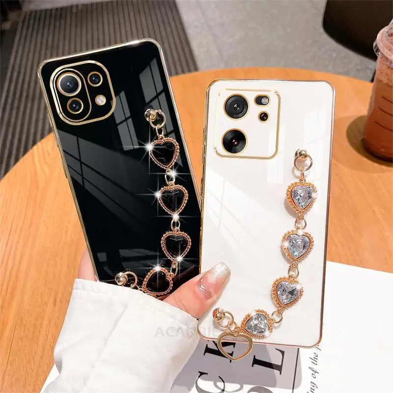 Mi11lite Luxury Chain Bracelet Case On For Xiaomi Mi 11 Lite 5g Ne 12 13 10t 12t 13t 11t Pro 11i 4g Plating Silicone Wrist Cover