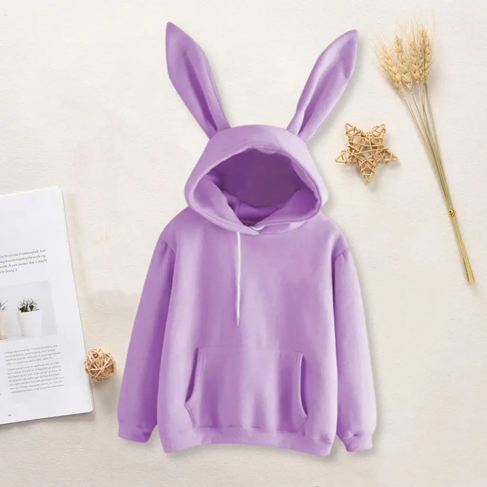 Bunny Ear Women Hoodie 2024 Autumn Winter New Hooded Sweatshirt Women Drawstring Loose Pullover Soft Warm Casual Lady Hoodie