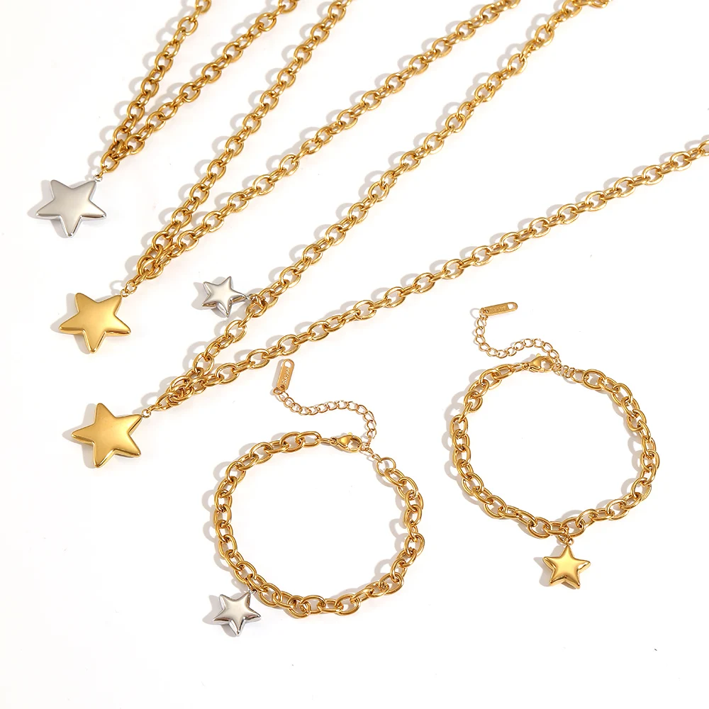 Schlichtes, klassisches, 18 Karat vergoldetes Edelstahl-Armband mit fünfzackigem Sternanhänger, wasserdichter Schmuck für Damen, Geschenk. – Detail 4