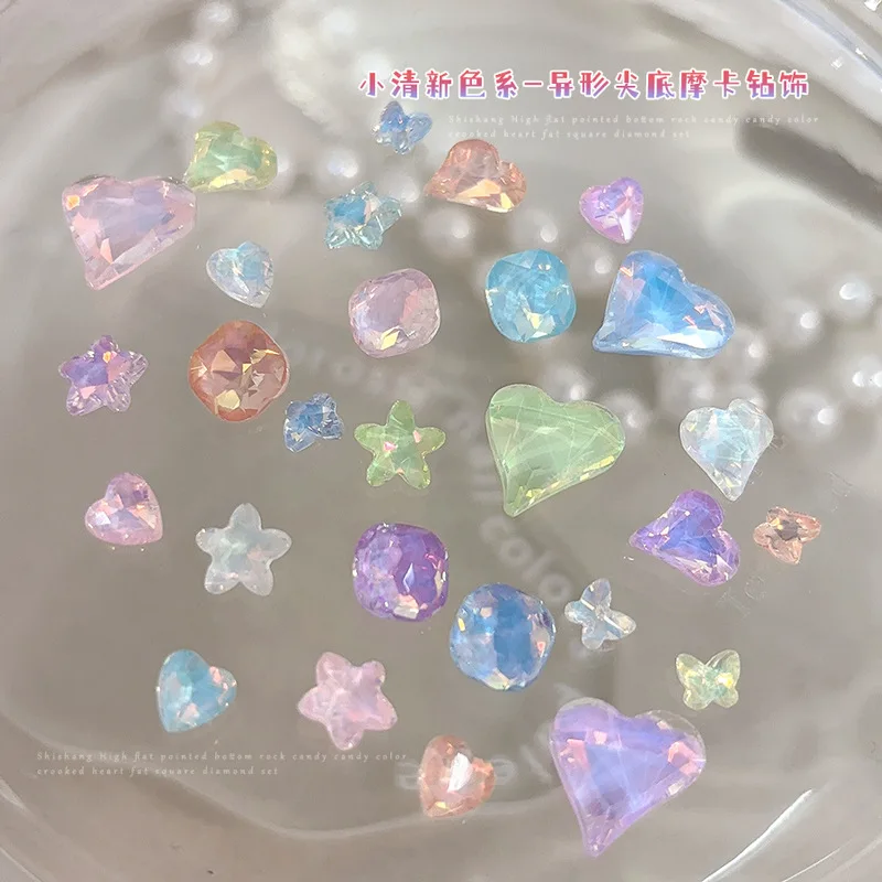 12PCS Mocha Pointed Back 3D Nail Art Rhinestone Star Love Heart Charms Accessories For Manicure Decor Nails Decoration Supplies
