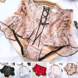 Japanese Style Plus Size Female White Panties Sweet Cross Bow Girl's Lingerie Kawaii Underwear Palace Ruffles Lace Briefs 6XL