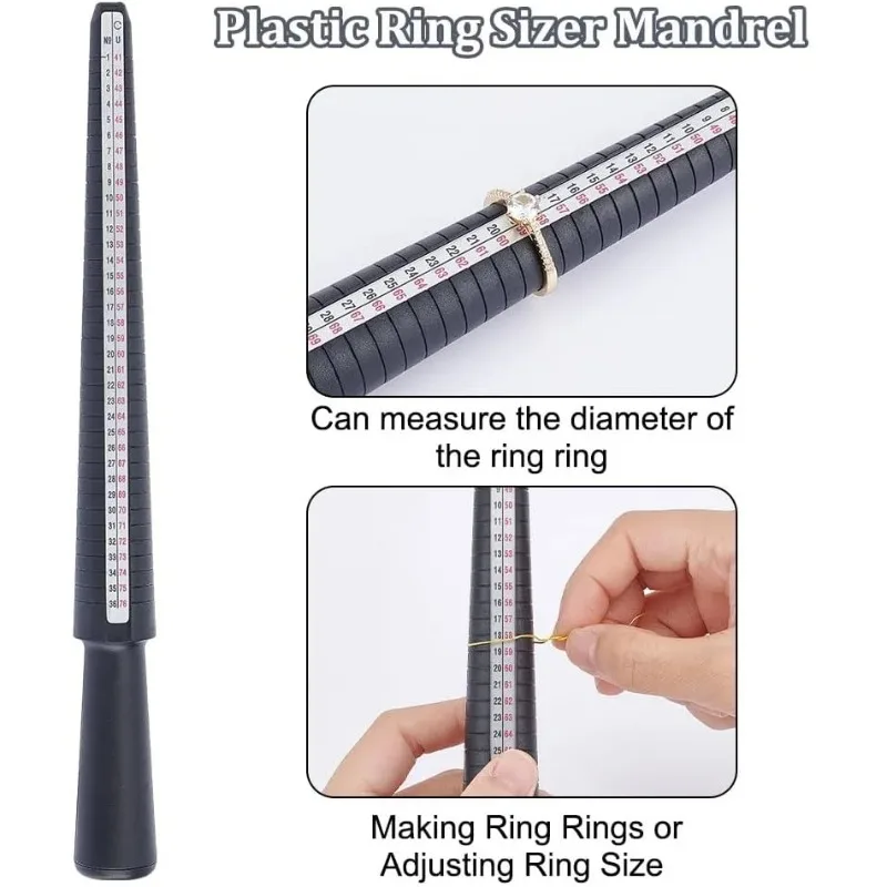 US/UK Dual Scale Plastic Ring Sizer Mandrel Portable Finger Measuring Stick Tool for Jewelry Making Craft Supplies