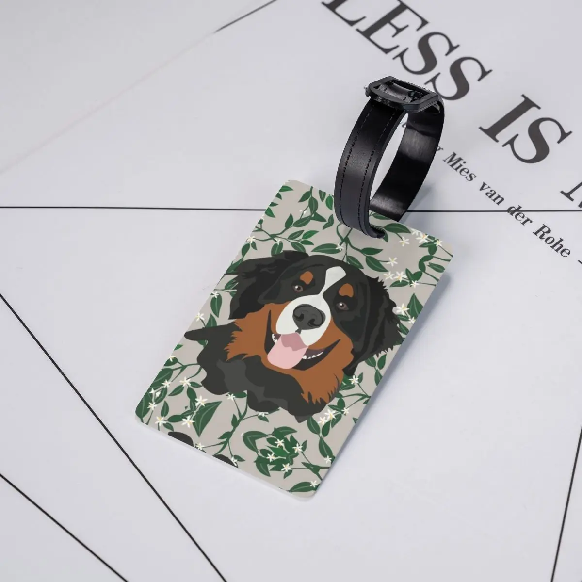 Bernese Mountain Dog Floral Luggage Tag Pet Travel Bag Suitcase Privacy Cover ID Label