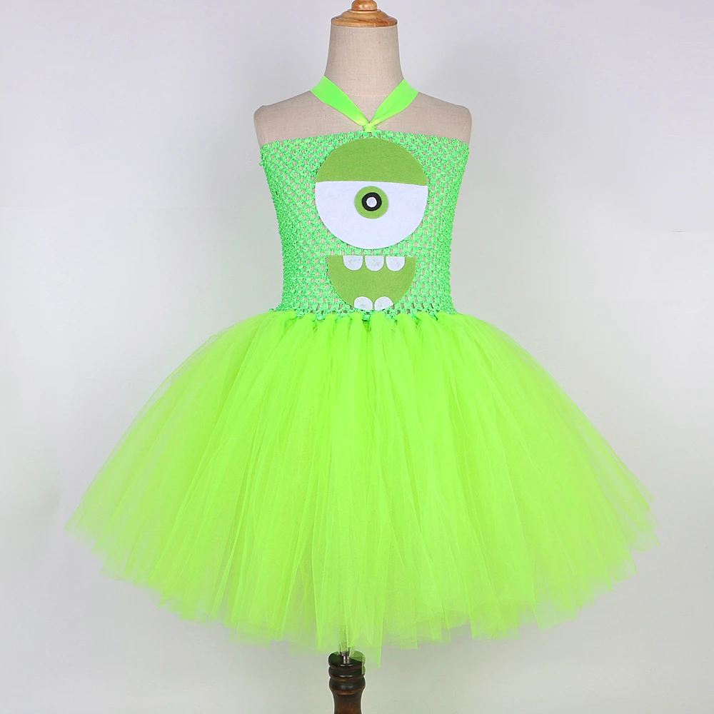 Green Big Eyed Monster Tutu Dress for Girls Mike Wazowski Halloween Costumes for Kids Baby Mr. Q Cartoon Outfit Birthday Clothes