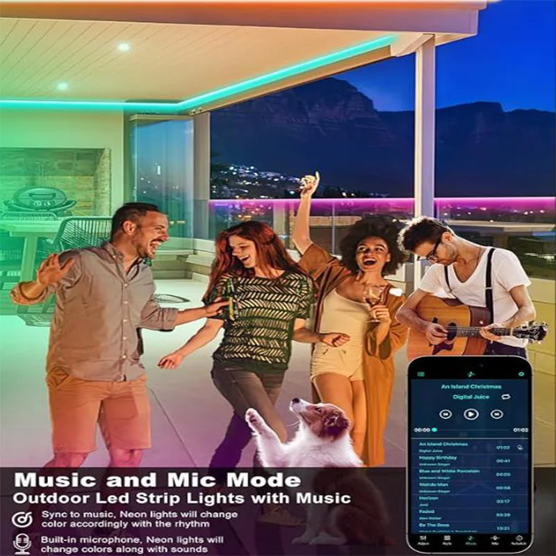 32.8ft Outdoor Led Strip Lights Waterproof 24V RGB Led Rope Lights App Control Music Sync for Home Balcony Roof Patio Garden