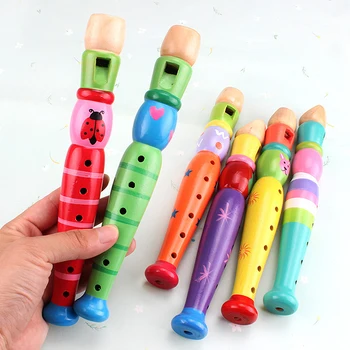 1 adet ahşap karikatür flüt erken eğitim geliştirmek tipi 6-Holes kaydedici flüt çocuklar için müzik aletleri rastgele göndermek