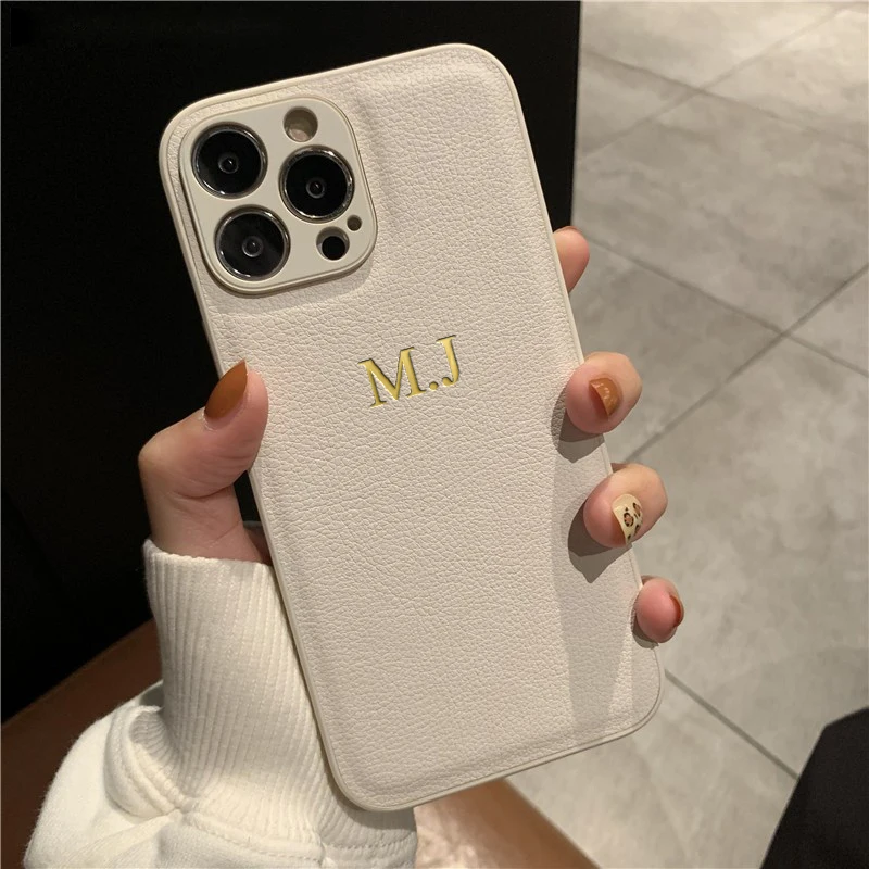 Personalizowane etui z imieniem na iPhone'a 17 16 15 14 13 12 11 Pro Max, skórzane etui z inicjałami, litery, na modele 13 15 16 17 Air Pro Max
