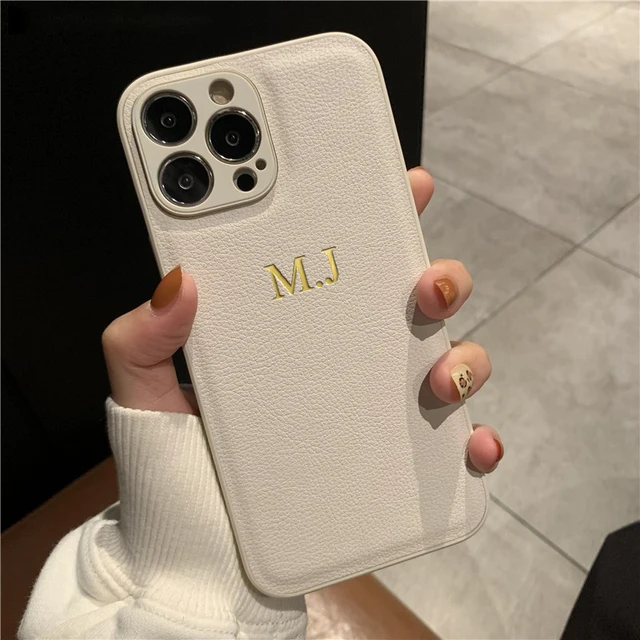 Personalizowane etui z imieniem na iPhone'a 17 16 15 14 13 12 11 Pro Max, skórzane etui z inicjałami, litery, na modele 13 15 16 17 Air Pro Max