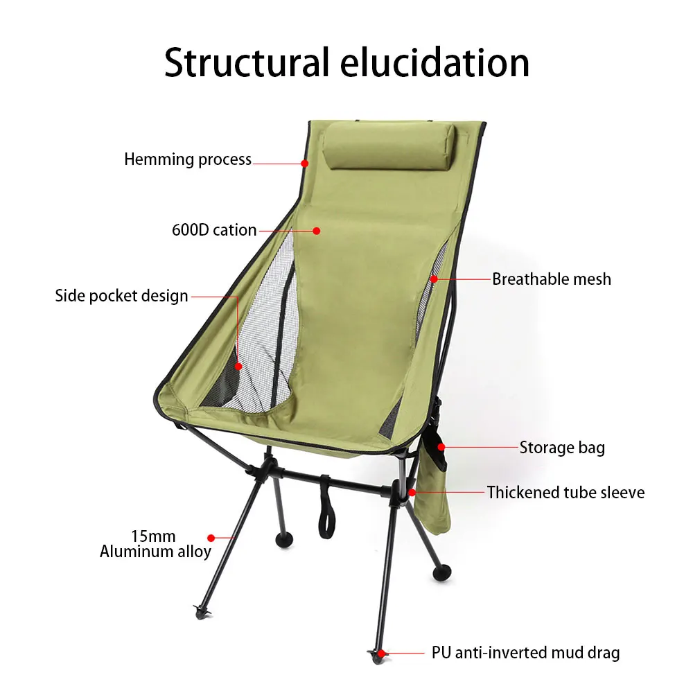 Portable Folding Camping Chair with Headrest Lightweight Tourist Chairs Aluminum Alloy Fishing Camping Chair Outdoor Furniture