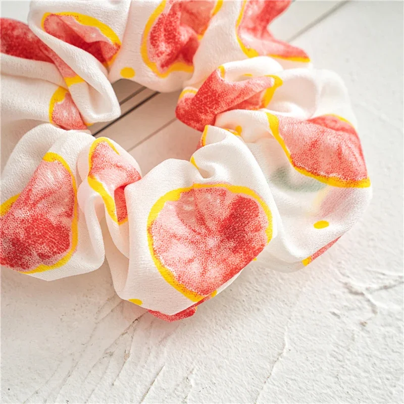 Peach Fruits Hair Bands Floral Scrunchies for Women Hair Accessories Elastic Headwear Rubber Nylon Hair Rope Sweet Girl Headwear