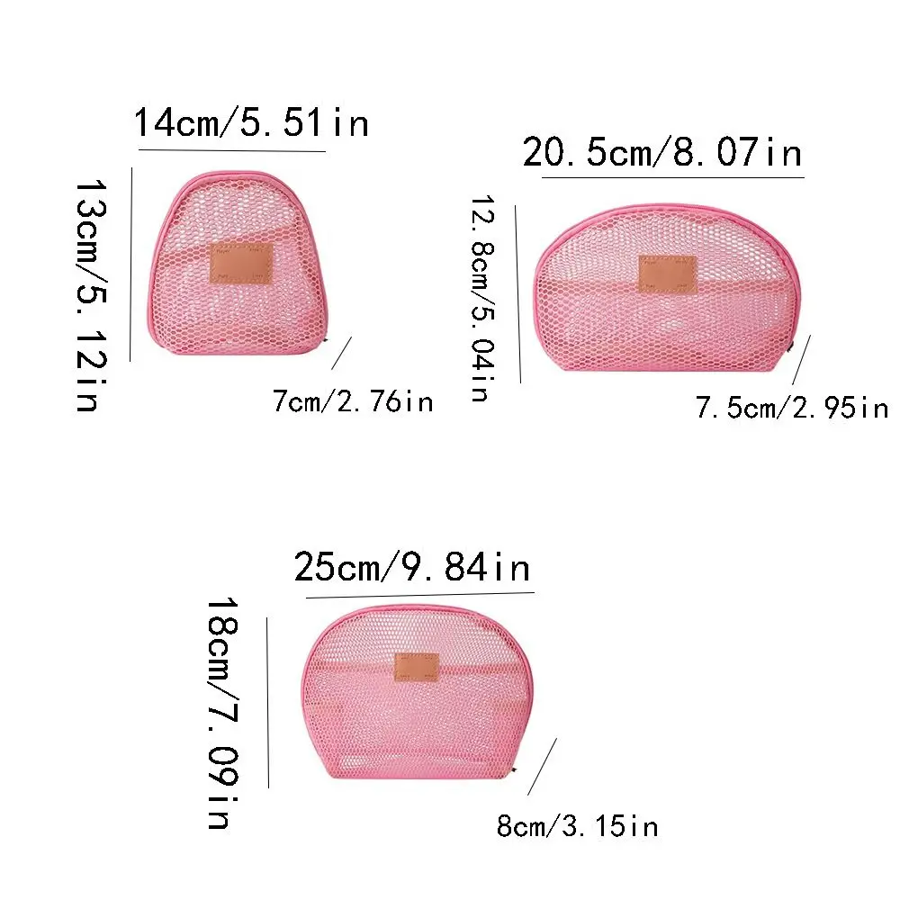 Borsa per trucco a rete a semicerchio con cerniera Borsa per cosmetici trasparente leggera Borsa per il lavaggio Borsa per rossetto Borsa da toilette per riporre i viaggi