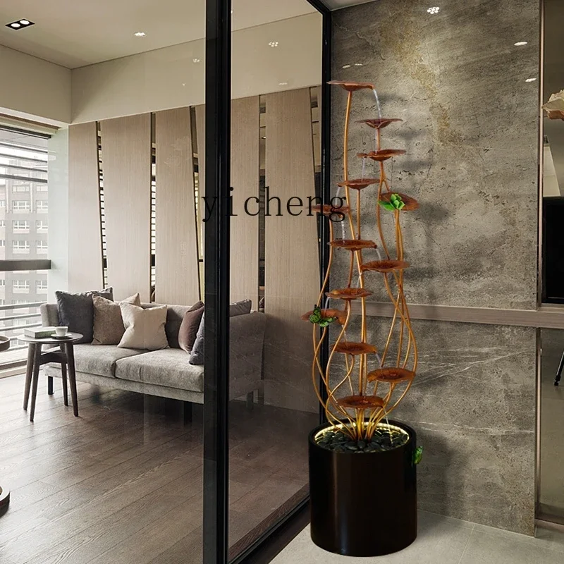 EE  indoor living room modern floor-to-ceiling running water fountain landscape decoration next to TV cabinet