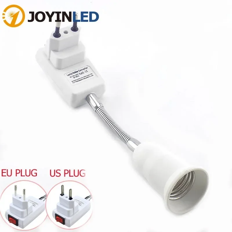 EU/US On/Off E27 Lamp Base Wall Flexible Holder Light Socket AC 110V 220V Converter Bases 20CM Book Light Adapter Plug Switch