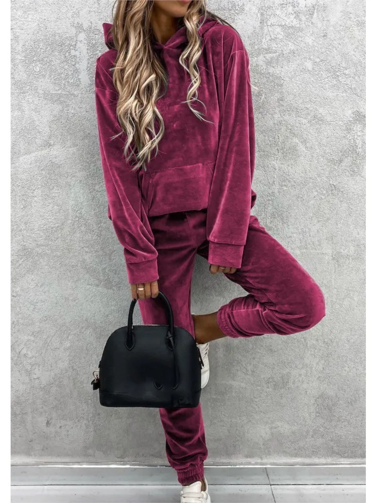 Conjunto informal con capucha para mujer, Tops con capucha de manga larga y pantalones de cintura alta, conjuntos de 2 piezas, ropa deportiva para mujer, novedad