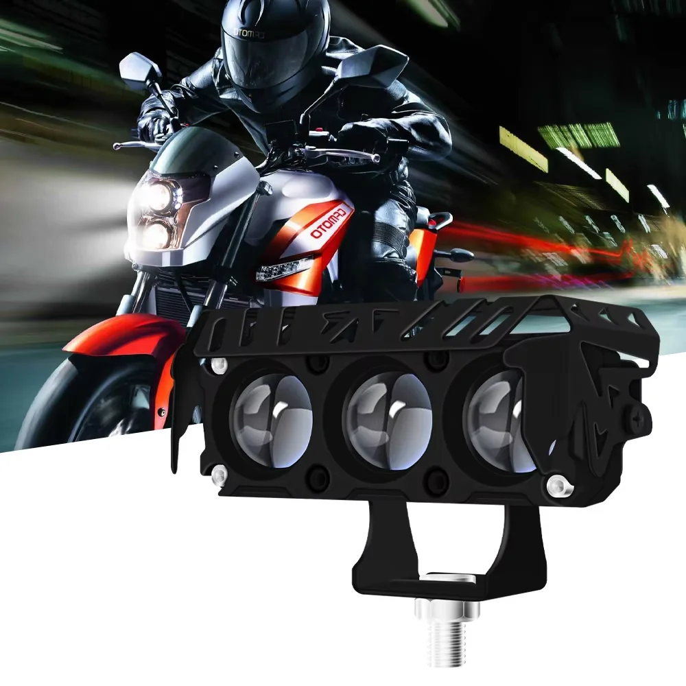 2Pcs LED Motorcycle LED Spotlight Dual Color Hi/Low Beam Fog Lamps With Switch For Car Trucks SUV 12V 24V Mini Lens Headlight