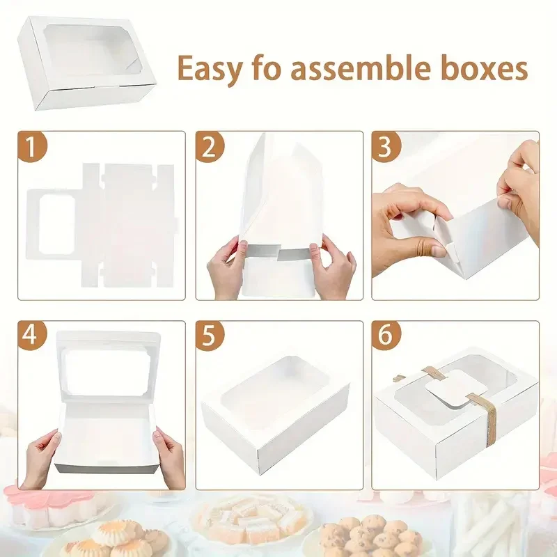 12pcs/New Large Kraft Paper Box, Cookie Candy Cake Gift Box, PVC Transparent Window Birthday Christmas Gift, Party Supplies