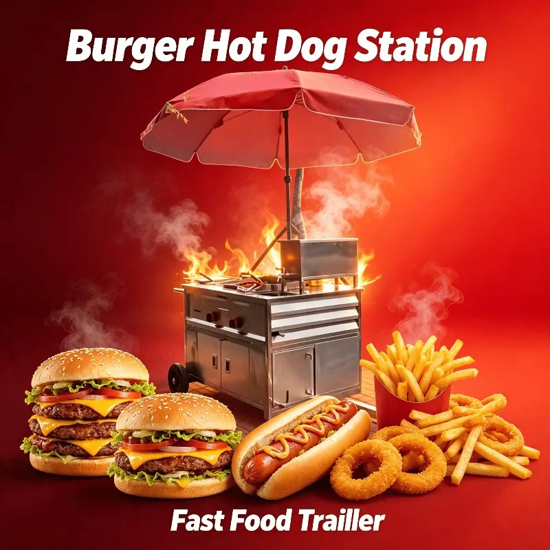 All Stainless Steel Mobile Food Cart Towable Hot Dog Trolley for Outdoor Vendor Fried Food Burger and BBQ Customized