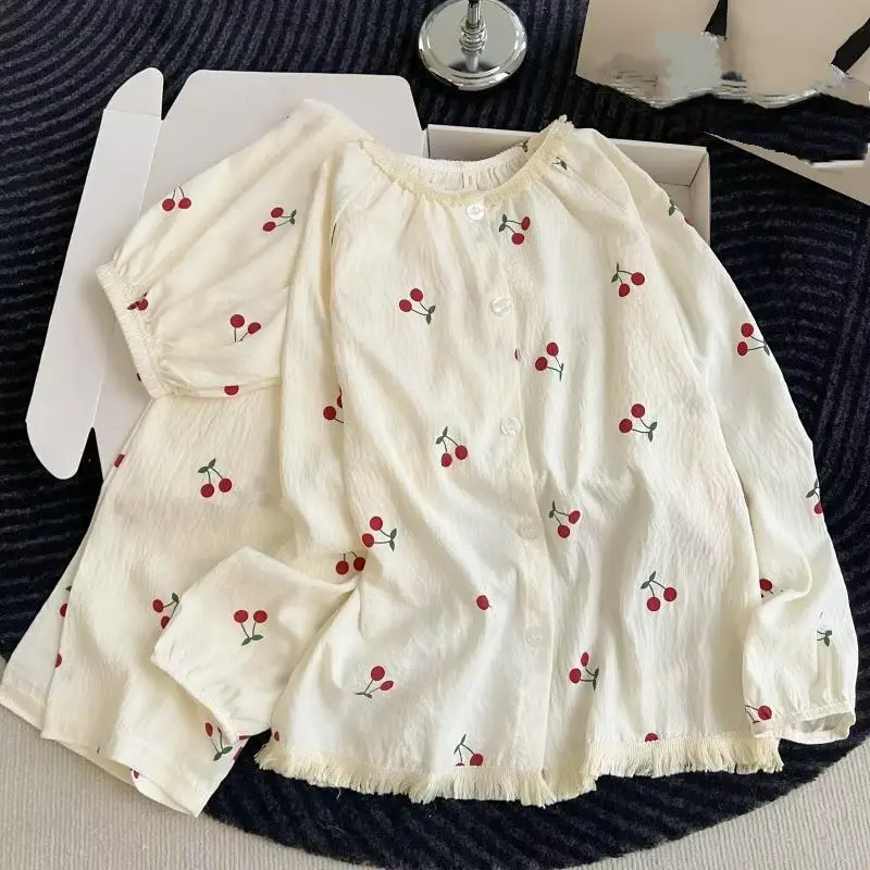 Women's Edge Sleeve Pants Home Clothes Set for Girls Spring Autumn New Style Cardigan Pajama Women's Soft Two Piece Set
