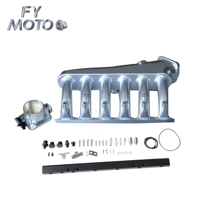 Silver Intake Manifold Kits with Fuel Rail+90mm Throttle Body Fits for M50 M52 E36 E46 325i 328i 323i M3 Z3