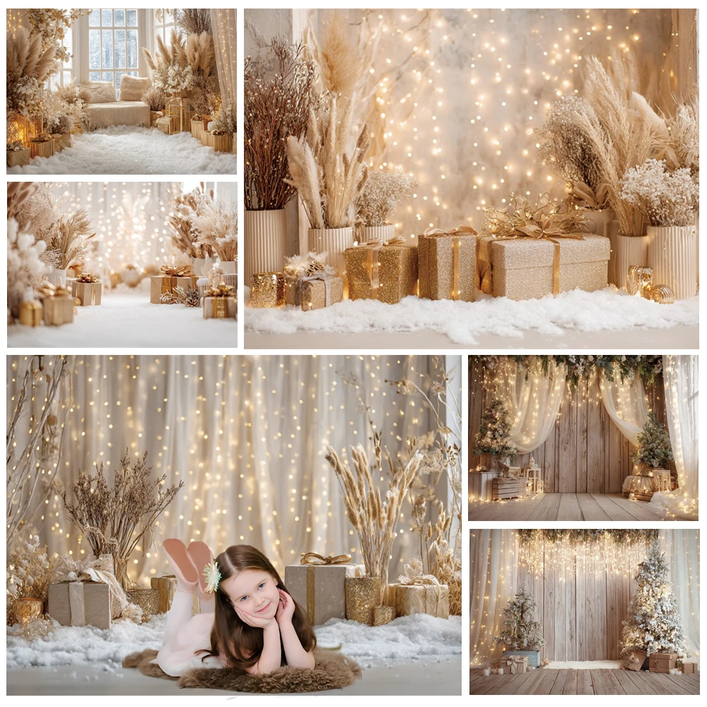 

MOON.QG Wooden Christmas Photographic Background Backdrop Glitter Light Xmas Trees Gifts Wallpaper Decor Photozone Poster Studio