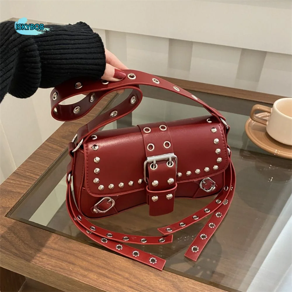 

Trendy Punk Style Y2K Armpit Bag American Style Sweet Cool Rivet Shoulder Bag Large Capacity Handbag Tote Bag Spicy Girls