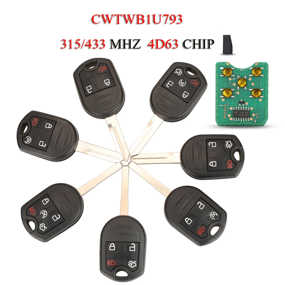 

jingyuqin 10pcs/Lot Remote Car Key For Ford Edge Mustang Expedition Taurus CWTWB1U793 OUCD6000022 ID63-80bit Chip 315/433MHZ