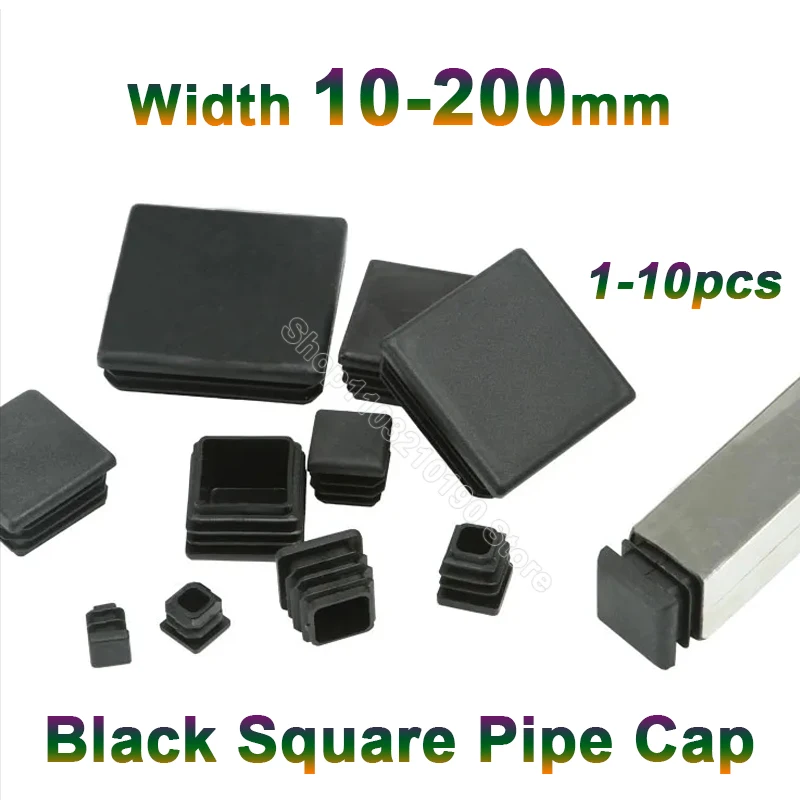 Black Square Pipe Tube Cap Plastic Tubing End Cover Glide Insert Blanking End Plugs Bung 10/13/15/16/18/19/20//22/23/25/28-200mm