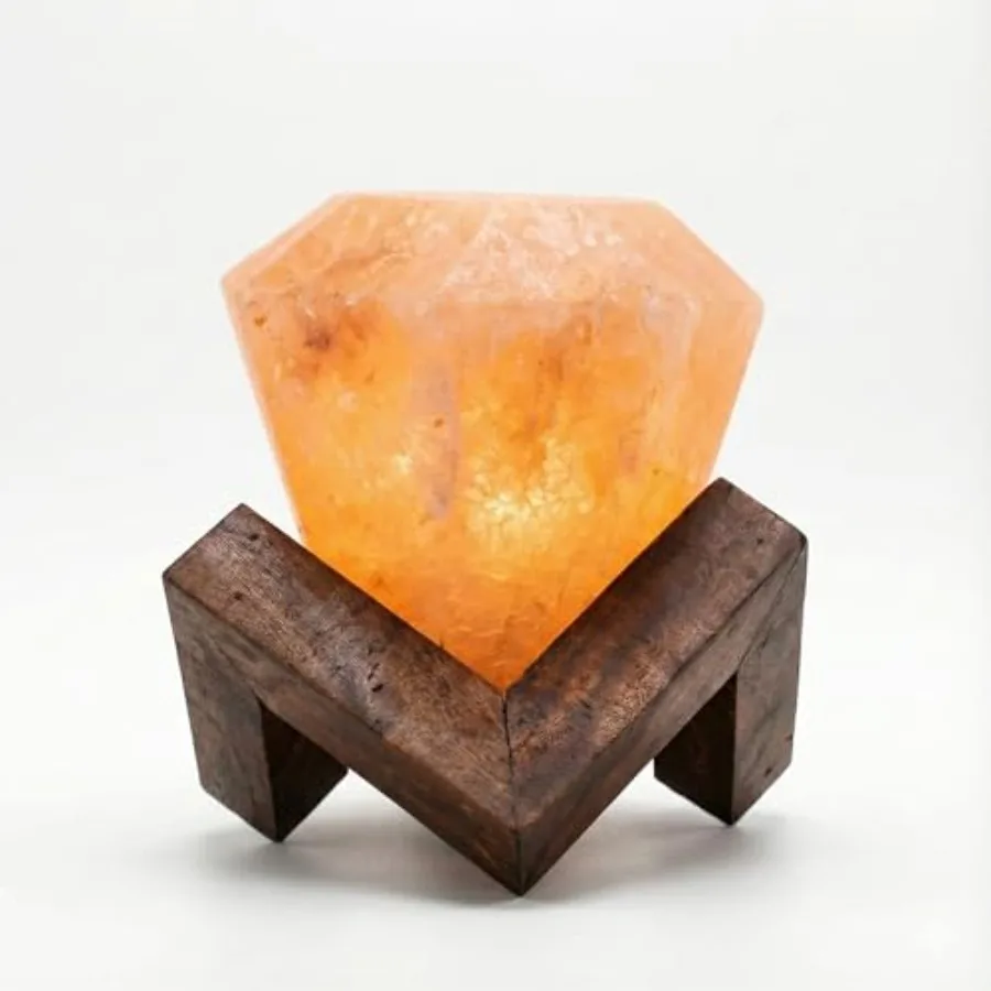 Himalayan Salt Lamp Diamond Shape Hand-Carved Pink Rock Salt Light with Dimmer, Warm Mood Lighting for Bedroom, Home and Office