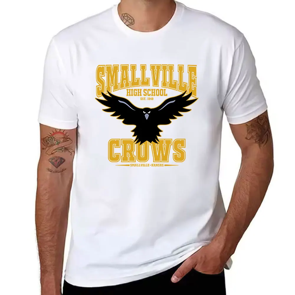 Men's Cotton Short Sleeve T-Shirt, Smallville High School Crows Graphic Tee, Kansas Themed Casual Top for Fans