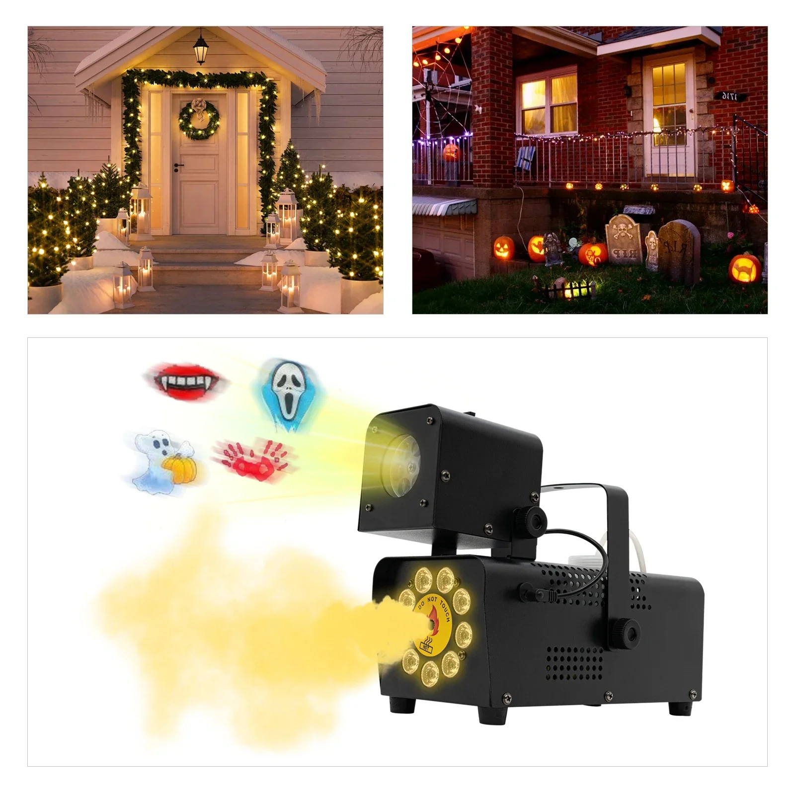 Fog Machine, Smoke Machine with Projection Lamp and Wireless 9 Colorful  Remote Control 500W for Halloween, DJ, Party, Stage