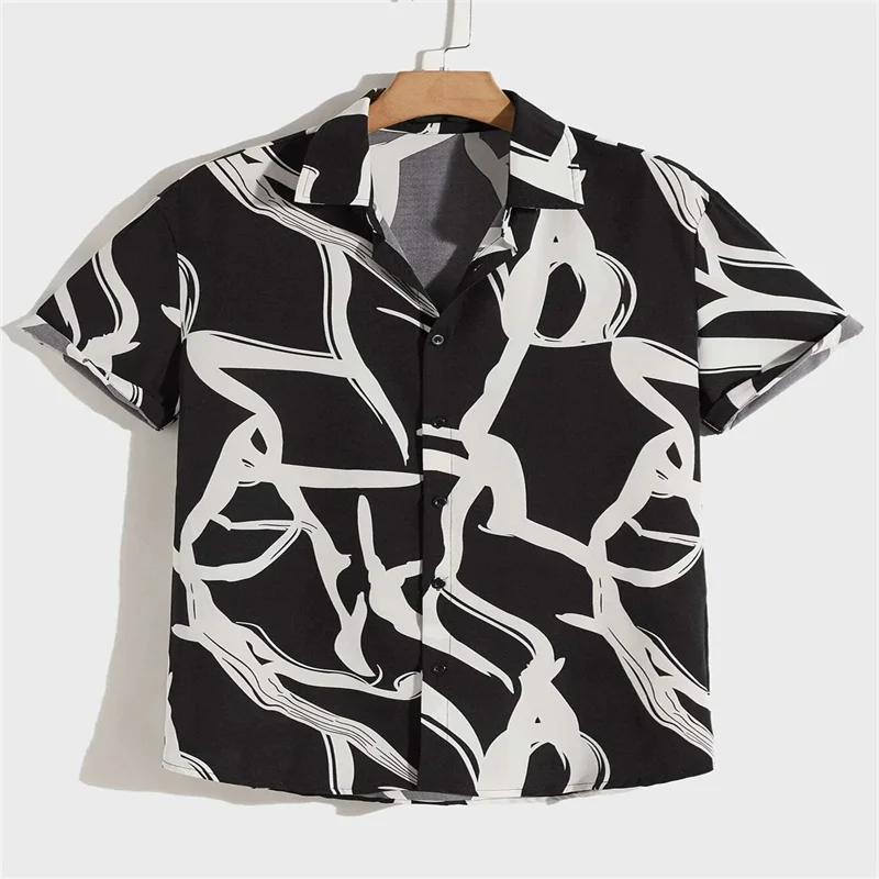 Spring and Autumn Fashion Crack Effect Printed Short Sleeve Solid Color Casual Business Collar Short Sleeve Shirt Size