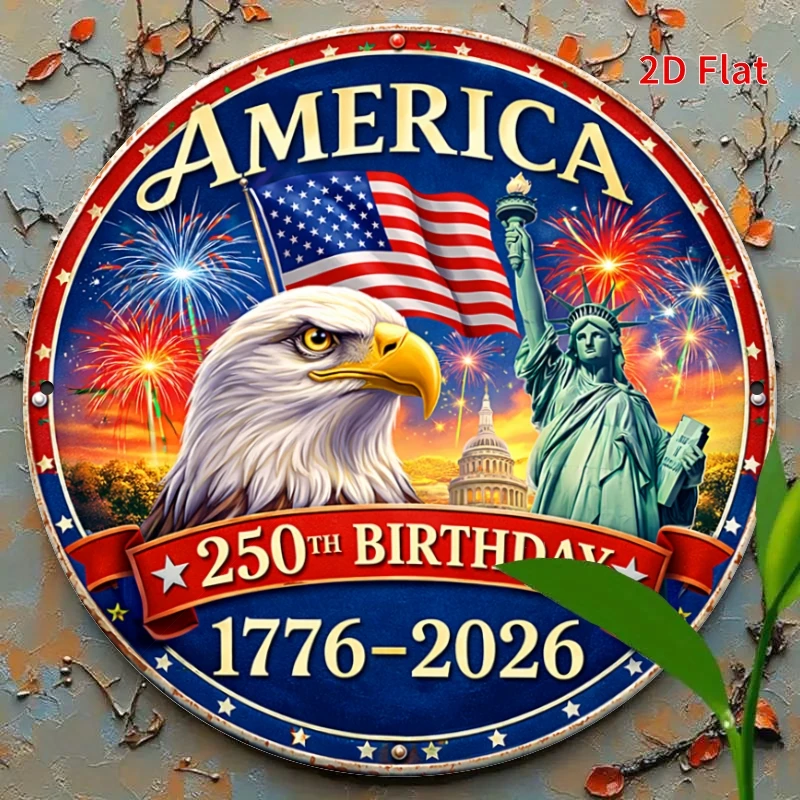 Plaque en aluminium ronde 2D plate, 1 pièce, célébrant le 250e anniversaire de l'Amérique avec un motif aigle et Liberté, Porches