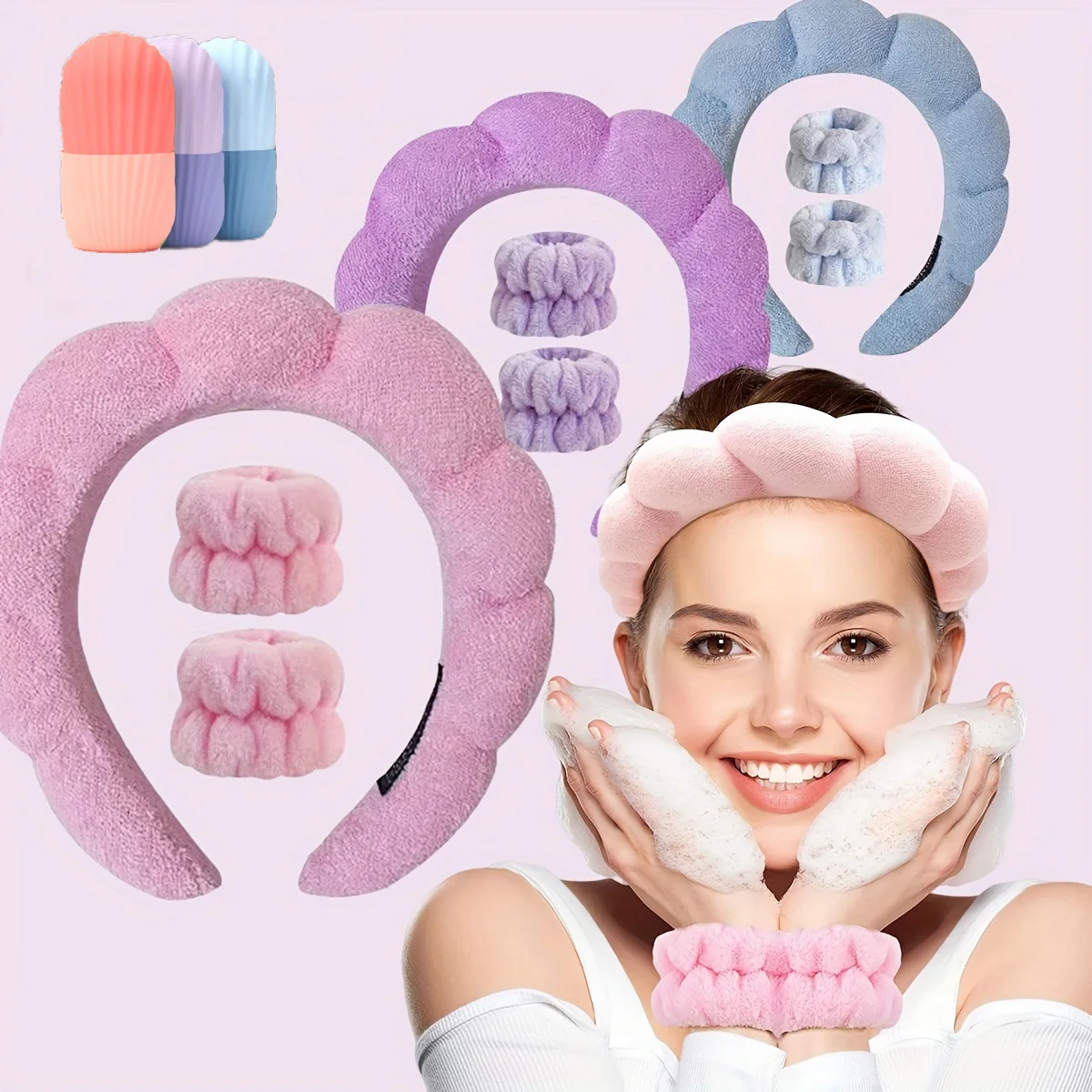 Headband Combo and Face Care Ice Tray, Facial Massager for Skin Care - Reusable Hairband Combo for Face, Eyes