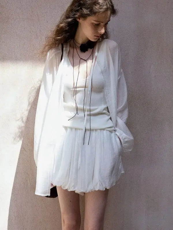 

Оригинальный открытый кардиган из смеси шелка Hello September Summer с поясом, плиссированный дизайн, корейский свободный крой, длинный све