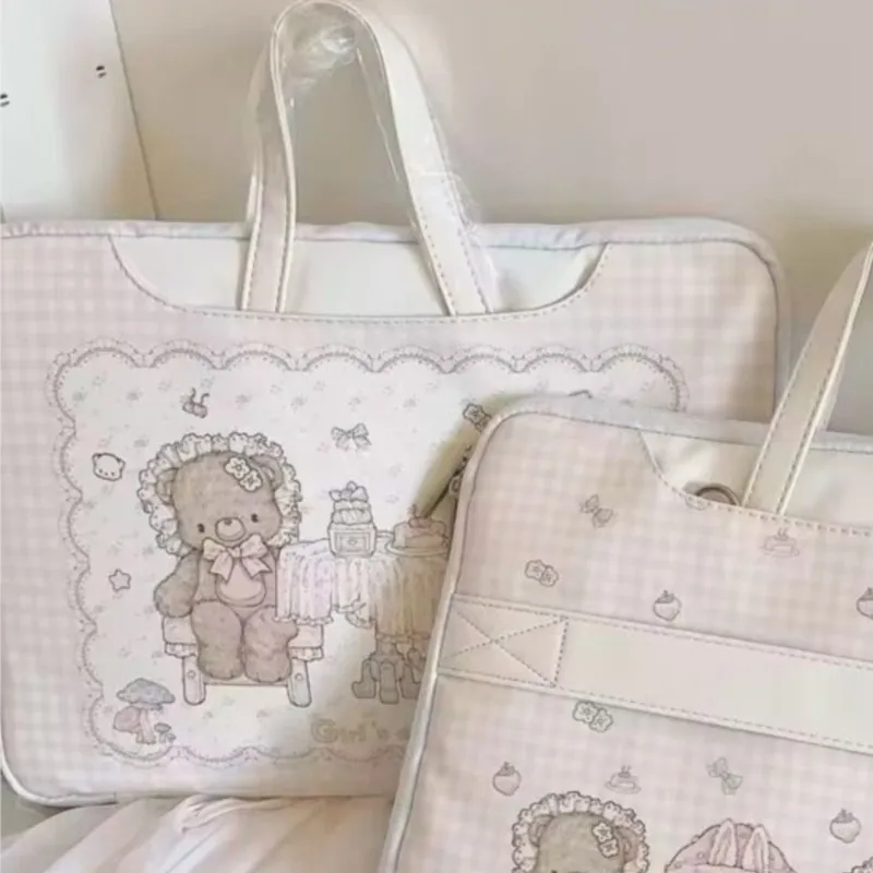 Ins الكورية الحلو لطيف الكرتون طباعة حقيبة لابتوب المرأة ماك بوك اير برو 13 14 15 16 بوصة كمبيوتر محمول كم الكمبيوتر اللوحي الوردي حقيبة يد