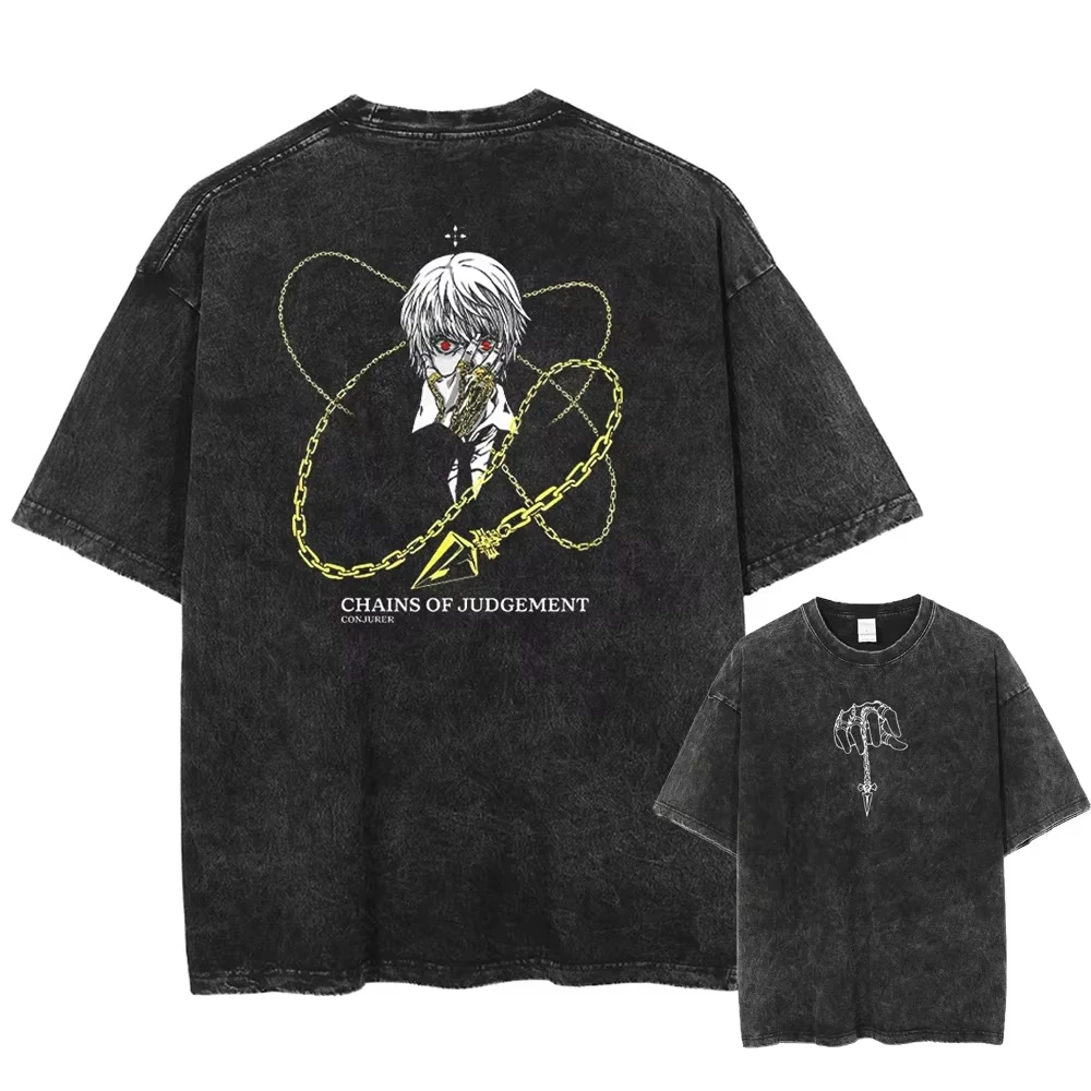 

Summer Cotton Loose Washed Tops Tees Anime Print T-Shirt Men Streetwear Vintage Black T Shirt Harajuku Women Oversized T Shirt