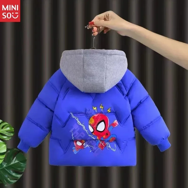 

Miniso Children's Clothing Spider-Man Kids Cotton Padded Jacket Boys Winter Warm Fleece Lined Cartoon Coat Toddler