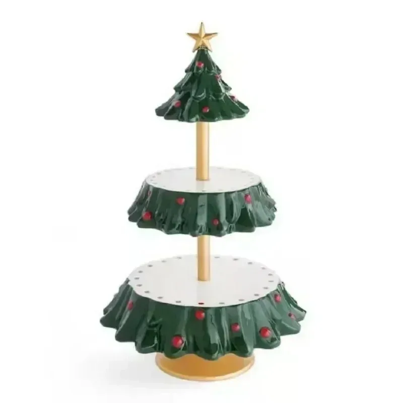 Holiday Party Candy Plate Snack Tray Christmas Tree Dessert Table Xmas Snack Rack Holder NEW Fruit Plate Double Layer Cake Stand