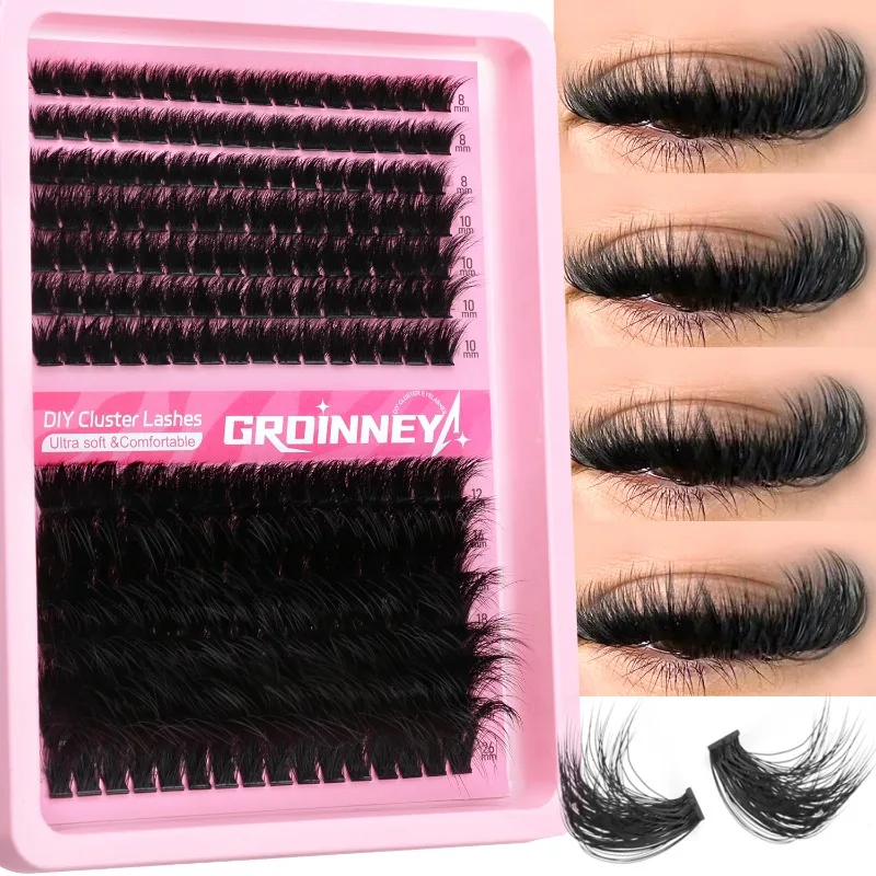 J Curl False Eyelashes Single Cluster DIY Voluminous Curly Segmented Grafting Lashes Mixed Length Individual Lash Clusters