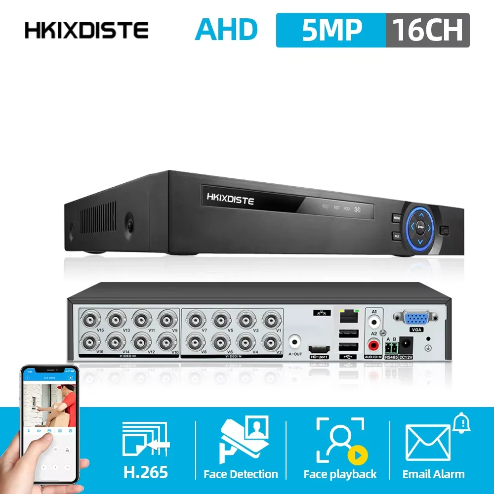16 Channel AHD DVR 5MP 16CH AHD/CVI/TVI DVR 2592*1944 5MP CCTV Video Recorder Hybrid DVR NVR HVR 6 In 1 Alarm Security System