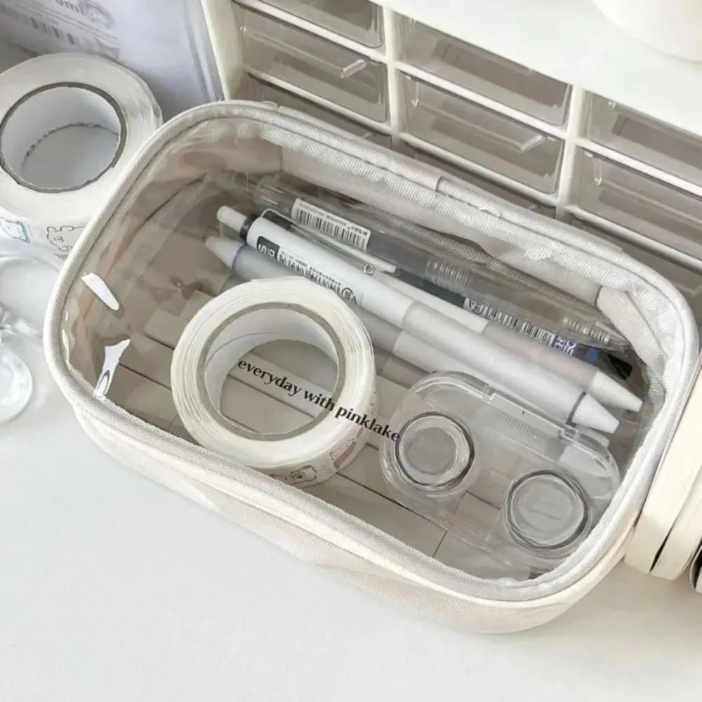 حقيبة أقلام PVC عالية الجودة شفافة مقاومة للماء مقلمة ذات سعة كبيرة حقيبة أدوات مكتبية للمكتب المدرسي