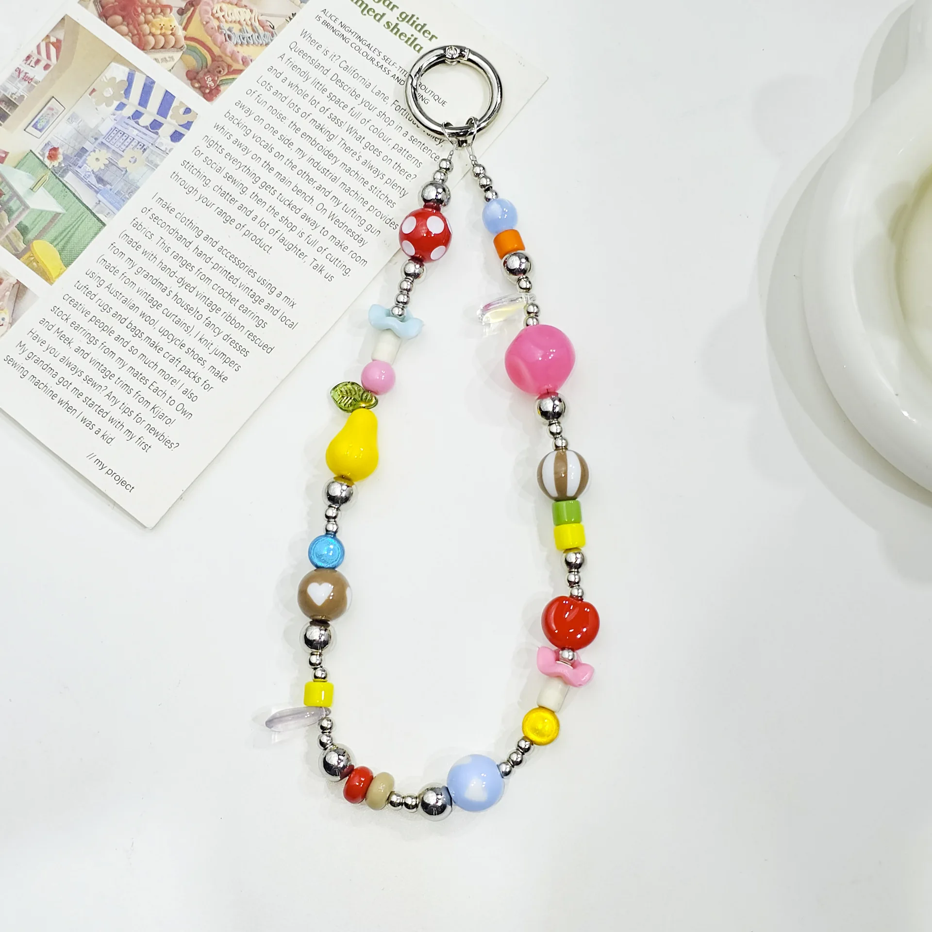 Nieuwe handgemaakte fruit kralen mobiele telefoon ketting Niche kinderen leuke kleur CCD cameraketen tas sleutelhanger anti-drop accessoires